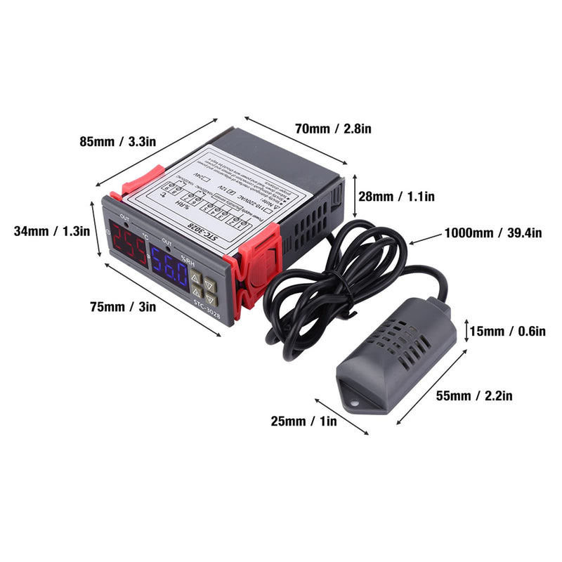 [Australia - AusPower] - -3028 Temperature Control 12V/24V/110V /220V Digital Display Temperature and Humidity Controller Meter with Integrated Sensor (12V) 