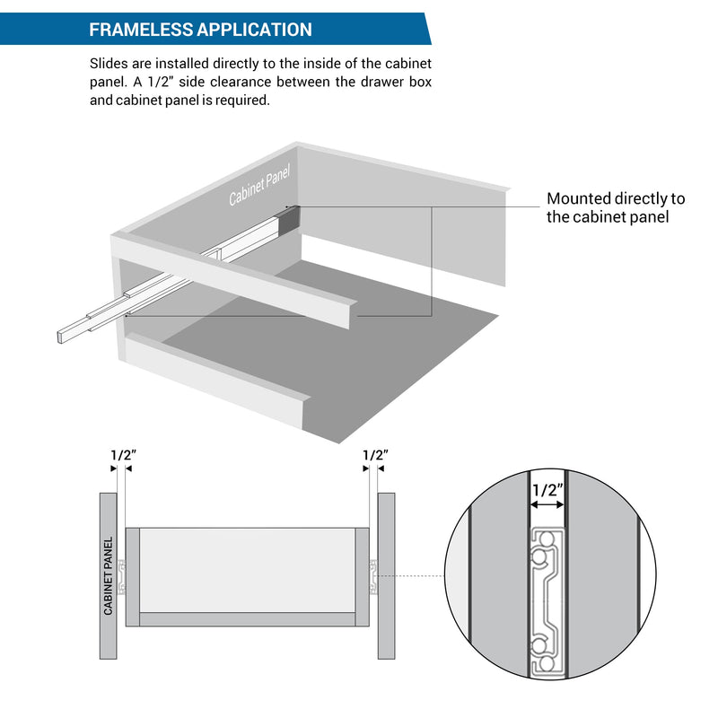 Pair of 12" Rok Hardware Soft Close Drawer Slides, Full Extension, Ball Bearing, 100 lb Weight Capacity - Available in 12", 14", 16", 18", 20", 22" and 24" Lengths 12 Inch