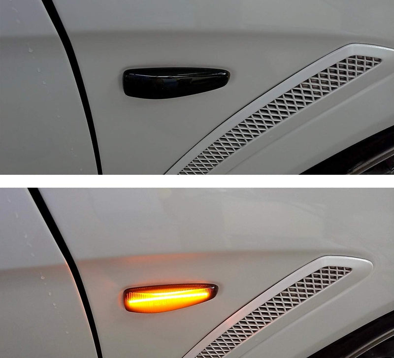 iJDMTOY Smoked Sequential Blink Amber LED Side Marker Light Assembly Compatible With Mitsubishi Lancer Evo X Mirage Outlander Sport, Powered by 36-SMD LED, Replace OEM Sidemarkers Smoked Lens Amber Sequential LED