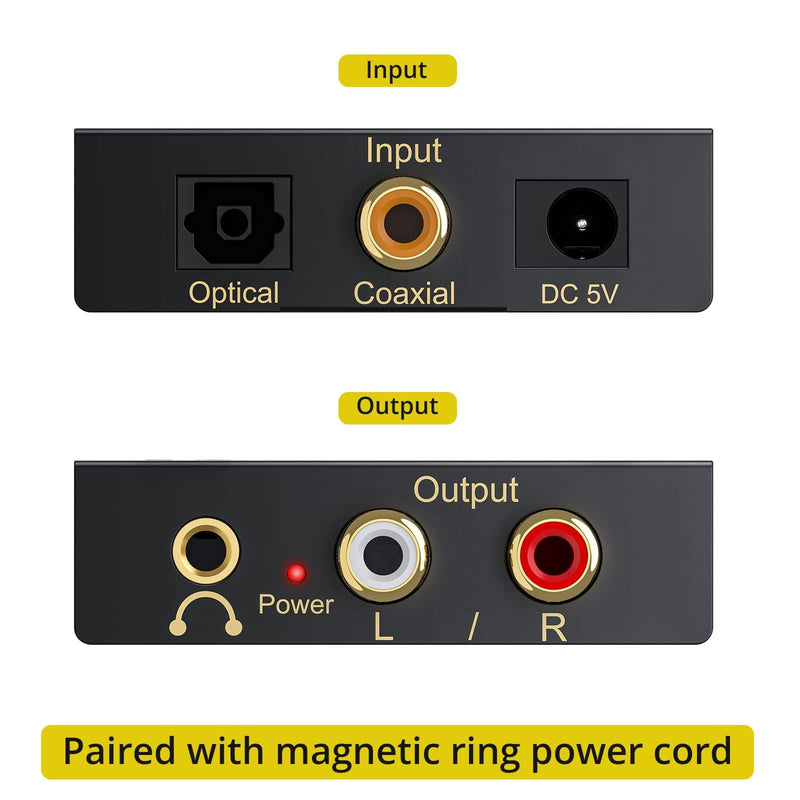 [Australia - AusPower] - PROZOR 192Khz Digital to Analog Audio Converter Support 5.1CH Optical to RCA Converter with Magnetic Ring Power Cord Digital Toslink SPDIF to Analog L/R RCA 3.5mm Adapter for HDTV Blu-Ray DVD PS3 PS4 