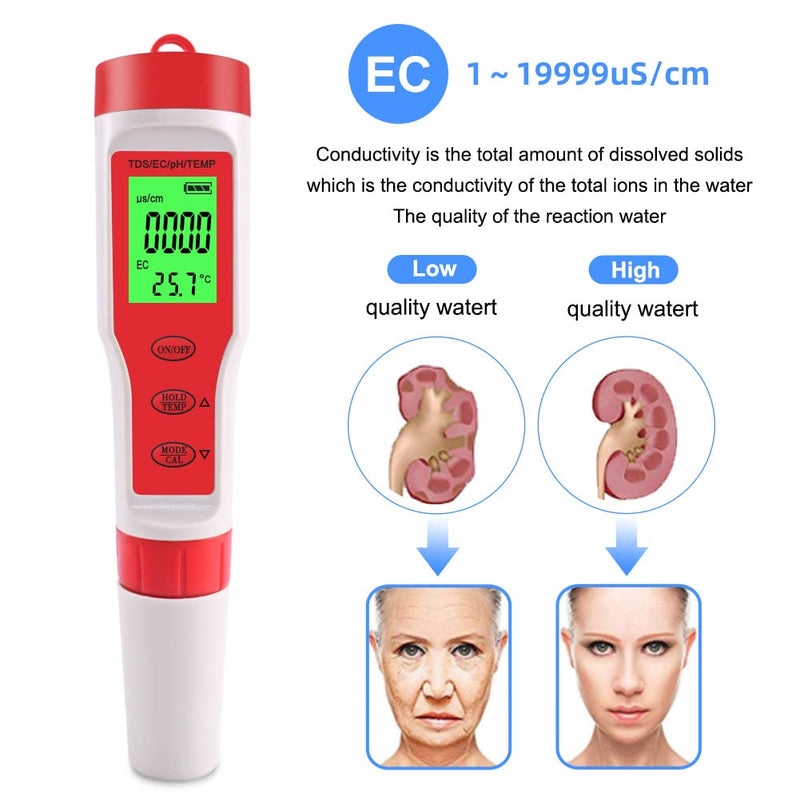 [Australia - AusPower] - 4 in 1 PH Meter Gomass 0.01 High Accuracy ph Tester Digital for Water TDS/EC/Temp/PH Pen 