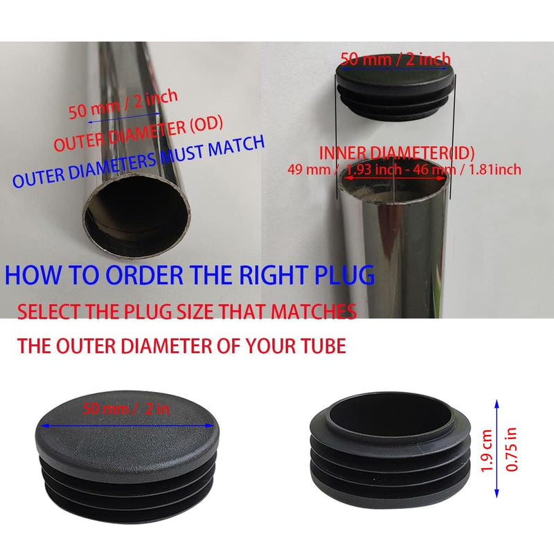 [Australia - AusPower] - 4 Pcs 50mm (2 Inch) Round Plastic Plug,Round Tubing Black Plastic Plug?Pipe Tubing End Cap for Round Tube Furniture Finishing Plug 2 Inch 