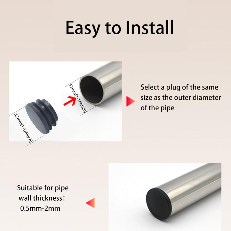 [Australia - AusPower] - 20Pcs 32mm(1-1/4Inch) Round Plastic Plug, Round Pipe Tubing End Cap, Black Furniture Finishing Sliders, Plastic Glide Protection for Round Metal Tube and Furniture 32mm(1-1/4Inch) 20 