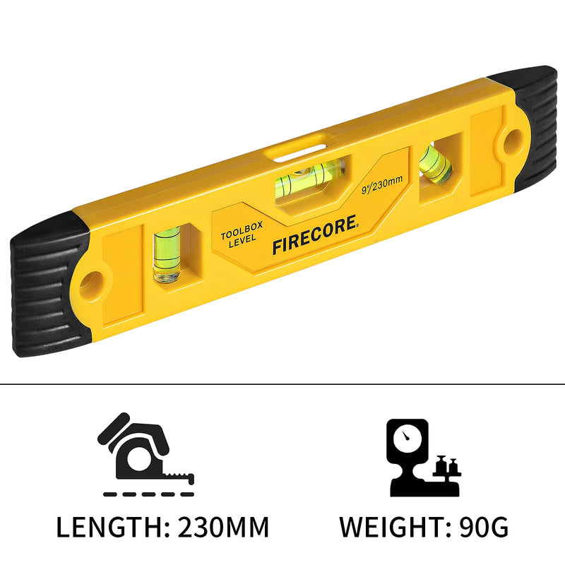 Firecore FSL230PC Spirit Level 230 mm with Magnet, Torpedo Level with 3 Bubble Spirit Levels 45°, 90° & 180° 230mm