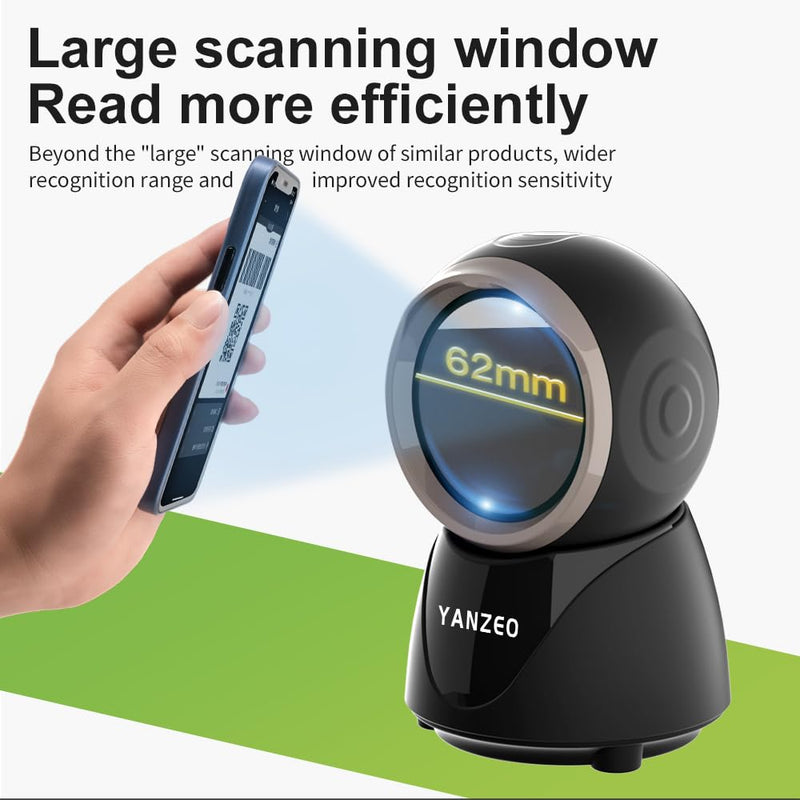 [Australia - AusPower] - YANZEO YS860 Barcode Scanner 2D/1D Desktop Barcode Reader Hands-Free QR Bar Code Scanner Plug and Play Fast & Accurate Scanning for Store, Office, Warehouse Black 
