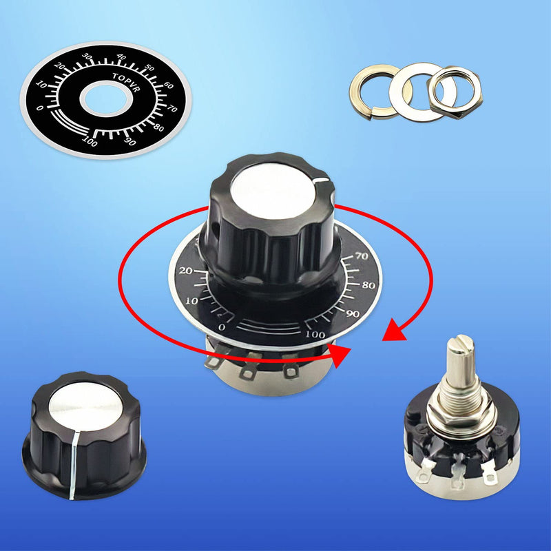 [Australia - AusPower] - 2PCS RV24YN20S B502 5K ohm Single Turn Carbon Film Rotary Taper Potentiometer+2PCS A03 Knob + 2PCS Dials 