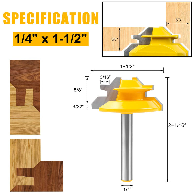 [Australia - AusPower] - Newdeli 45 Degree Lock Miter Router Bit 3-Piece Set, for 1/2”, 5/8”, 3/4” Cutting Height, 1/4 Inch Shank. Easy to Create Lock Miter Joint 1/4shank * 3PCS 