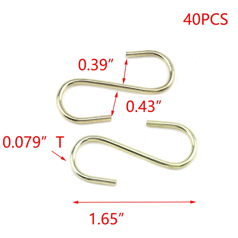 [Australia - AusPower] - T Tulead 40PCS Mini Light Golden Hooks S Hanging Hooks Light Duty Hanger Hooks Closet S Shaped Hooks 2x42mm(TxL) for for Hanging Jewelry,Purse,Key 