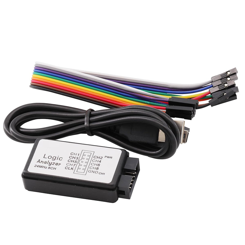 [Australia - AusPower] - Heevhas USB Logic Analyzer Device 24MHz 8CH 8 Channel UART IIC SPI Debug with Mini USB Cable + Cable + 12 Pieces Colours Test Hook Clip Set 