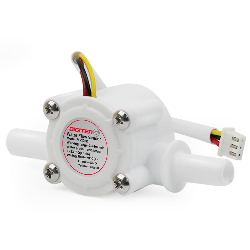 [Australia - AusPower] - DIGITEN FL-308D 3/8 Inch Water Flow Sensor, Food Grade POM Flow Hall Sensor 0.3-10L/Min Flow Meter Without Thread for Beverage Drinks 