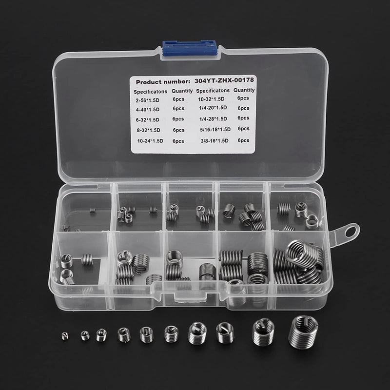 [Australia - AusPower] - 60PCS Wire Insert Thread Repair Kit, 304 Stainless Steel Wire Screw Sleeve Thread Repair Inserts Assortment Kit 