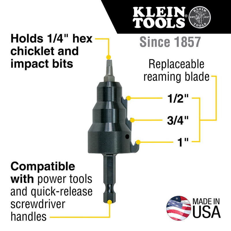 Klein Tools 85091 Klein Tools 85091 Power Conduit Reamer with Improved Bit Retention, 1/2-, 3/4- and 1-Inch, Made in USA