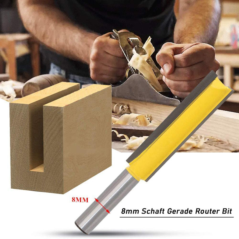 [Australia - AusPower] - Mesee 2 Pieces 8 mm Shank Straight Router Bit, Milling Cutter Groove Cutter Wood Cutter Bit Set, Straight Cutter Cutting Blade, Extra Long Straight Cutter Wood Engraving Tool Wood Cutting Blade 