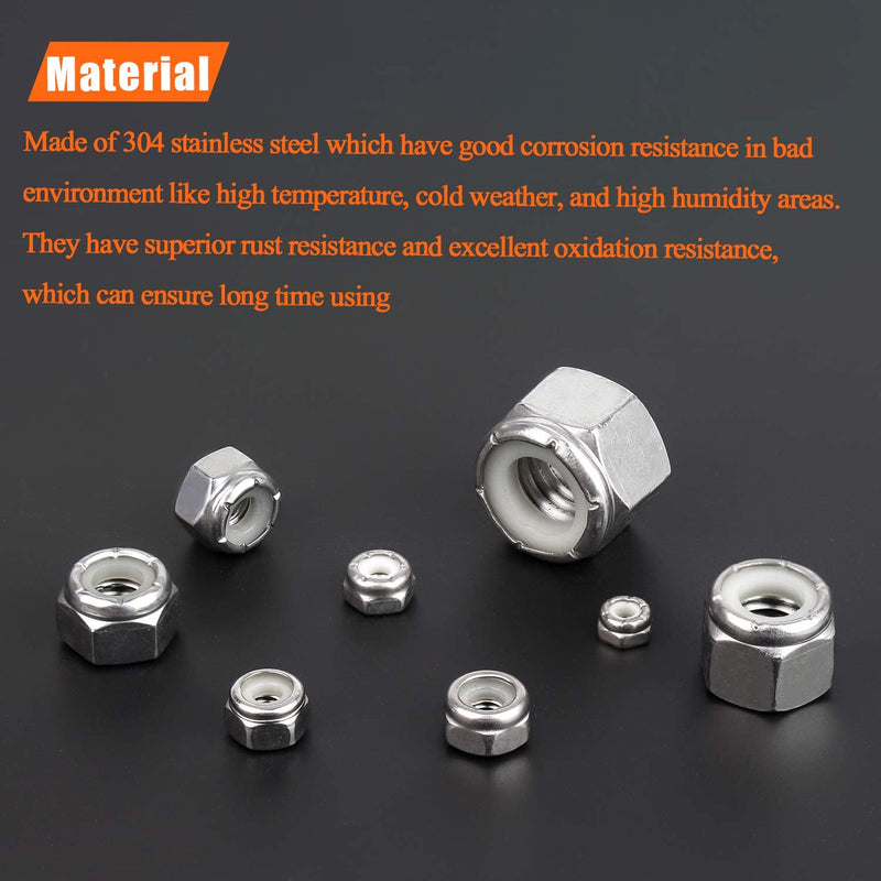 [Australia - AusPower] - 100 Pieces 1/4"-20 Nylon Insert Hex Lock Nuts, 304 Stainless Steel (18-8) Locknuts, Bright Finish, Coarse Thread 1/4"-20 (100 pcs) 