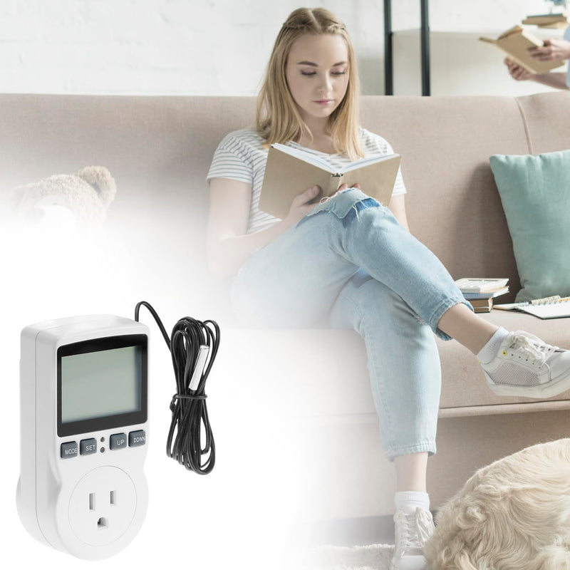 [Australia - AusPower] - QWORK Digital Thermostat Outlet Plug Temperature Controller Socket - 120V, 15A Max, Heating Cooling Control, No Back Light 1 Pack 