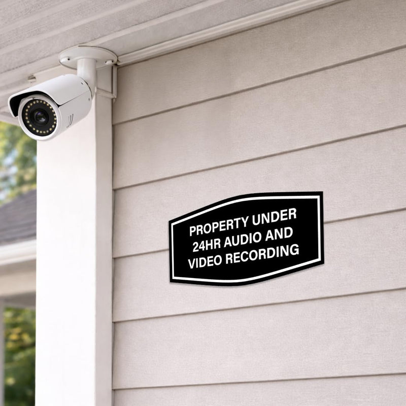 Signs ByLITA Fancy Property Under 24Hr Audio and Video Recording Sign (Black) - Small 5 Pack Small (3" x 6") 5 Pack Black