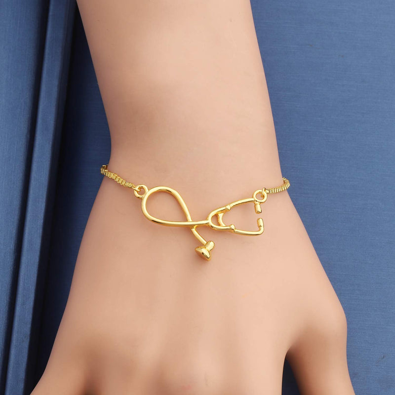 MYOSPARK Stethoscope Adjustable Chain Bracelet Medical Jewelry Gift for Doctor Nurse Medical Student stethoscope bracelet gold