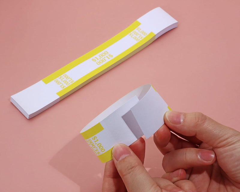 ONLYKXY 50pcs Self Sealing Cash Currency Straps Money Paper Bands Bill Wrappers Tape for Bank Supermarket Currency Organize Cash Dollar Wraps Organizer ($1000) $1000