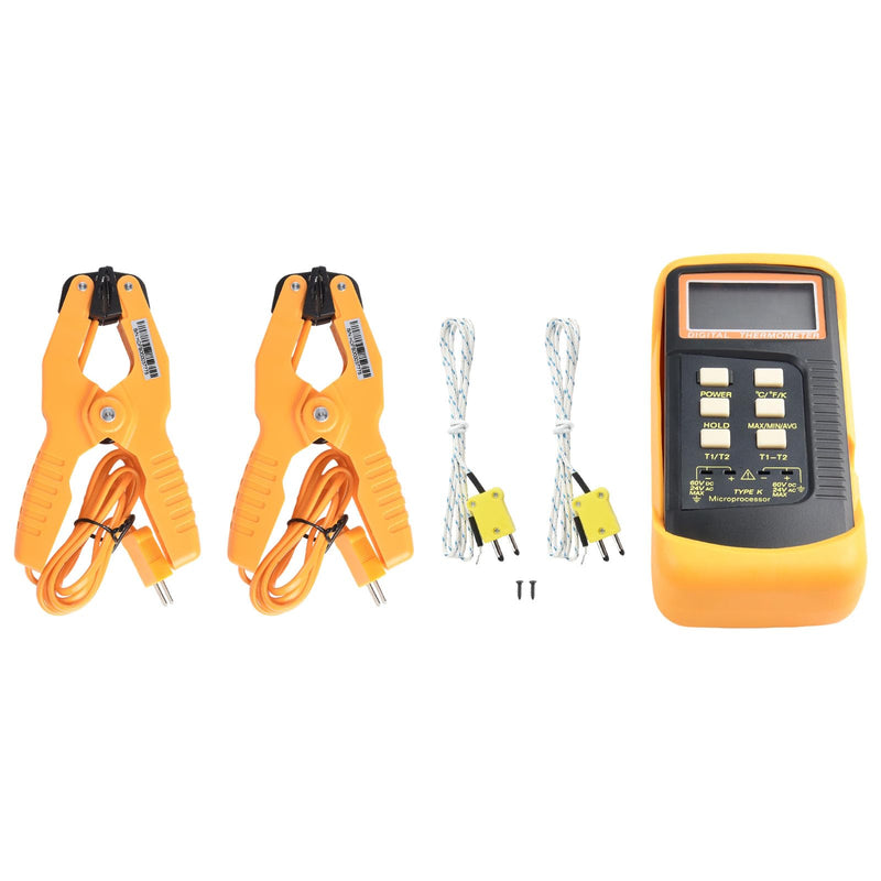 [Australia - AusPower] - K Type Thermocouple Thermometer(-50~1300°C) Digital Dual Channel, 2 Thermometer Pipe Clamp 2 Thermocouple Sensor Probes, Pipe Temperature Clamp Thermocouple High Accuracy Readings 
