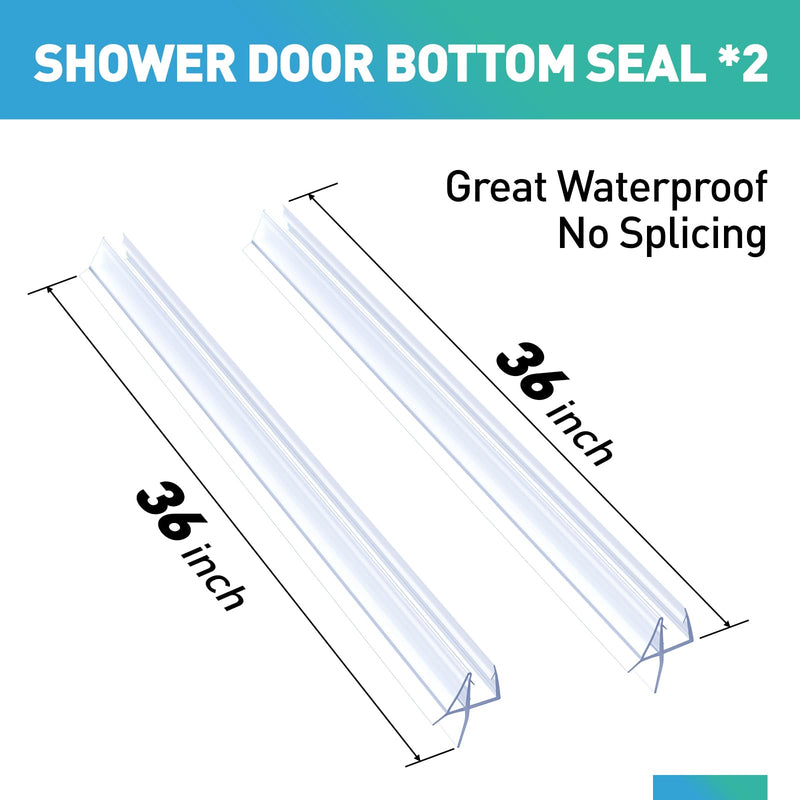 Shower Door Bottom Seal, 2 PCS 1/4" x 36" Shower Door Sweep for 1/4 Inch Glass, Frameless Glass Door Seal Strip,Stop Shower Leaks and Create a Water Barrier (6MM) For 1/4" Glass