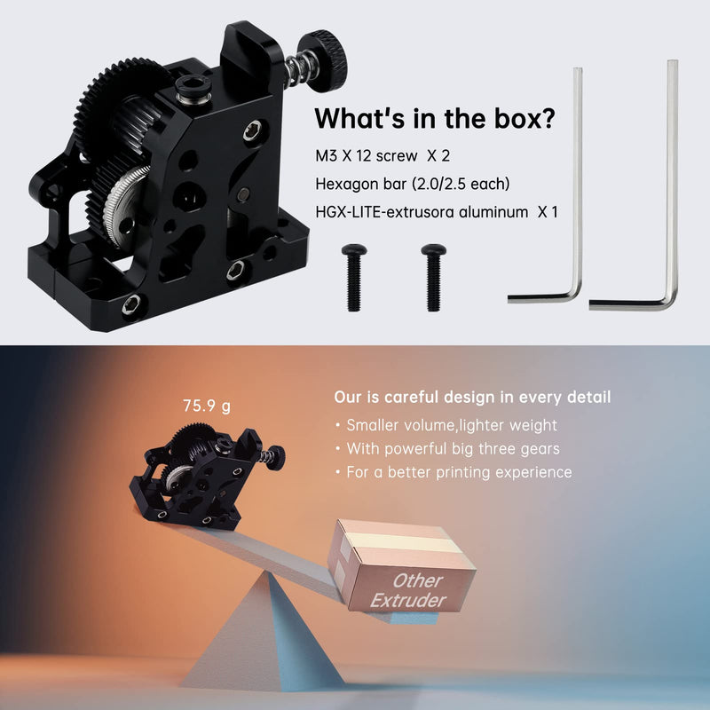 HGX-LITE Extruder All Metal Hardened Steel Reduction Gear Extruder 3D Printer Parts,Upgraded Big Gear POM Material Drive for Vorn 2.4V0 Ender 3 CR-10 CR10S 3D Printer