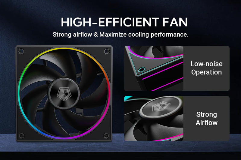 ID-COOLING AF-127-K-TRIO 120mm Case Fan ARGB FDB Bearing PC Fan Daisy Chain Connector Computer Fan for Radiator/CPU Air Cooler/Computer Case, 3 Pack, Black AF-127-ARGB-K TRIO