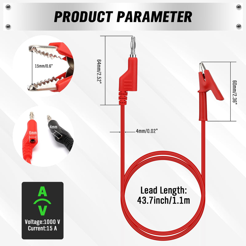 [Australia - AusPower] - SWANLAKE 5-Piece Banana Plug to Alligator Clip Test Leads, 1000V 15A 3.5ft/1M Multimeter Electrical Alligator Clips, Flexible Copper Cable Banana Plug, Electrical Wires with Gator Clips 