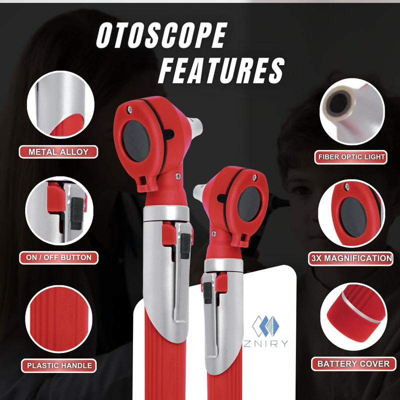 [Australia - AusPower] - Fiber Optic Mini Otoscope - Ear Scope with Light for Infection Detection, Wax Removal, and at-Home ENT Exams (Red Color) 