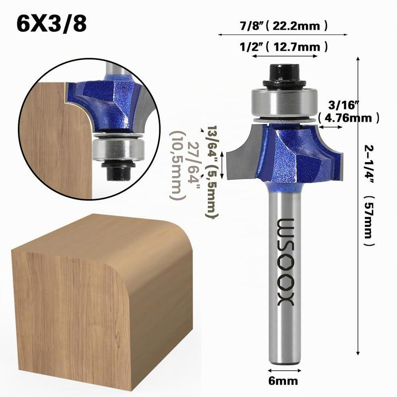 4-Piece Rounding Cutter Standard Milling Cutter Set for Wood with 6 mm Shank, Milling Cutter for Router Set
