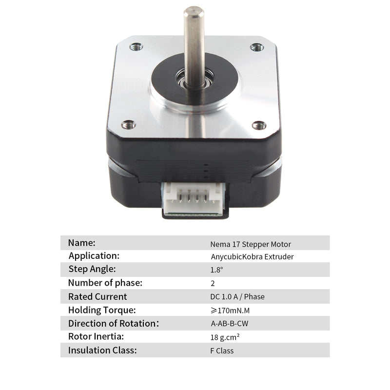 FYSETC 3D Printer Motor - Anycubi Kobrra Extruder Motor Replacement - E Axis Nema 17 Stepper Motor: Small Bipolar 42 Motor 1.8deg 2 Phrase Shaft 22mm 1.0 A Hot End Part No Lead Wire - Pack of 1