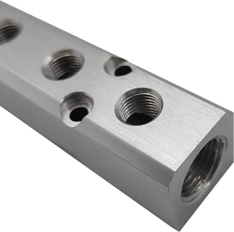 10 Way Pneumatic Manifold Air Distribution Block, G1/2 Supply Port, G1/4-Inch Output Port, Aluminum Alloy, Silver Tone