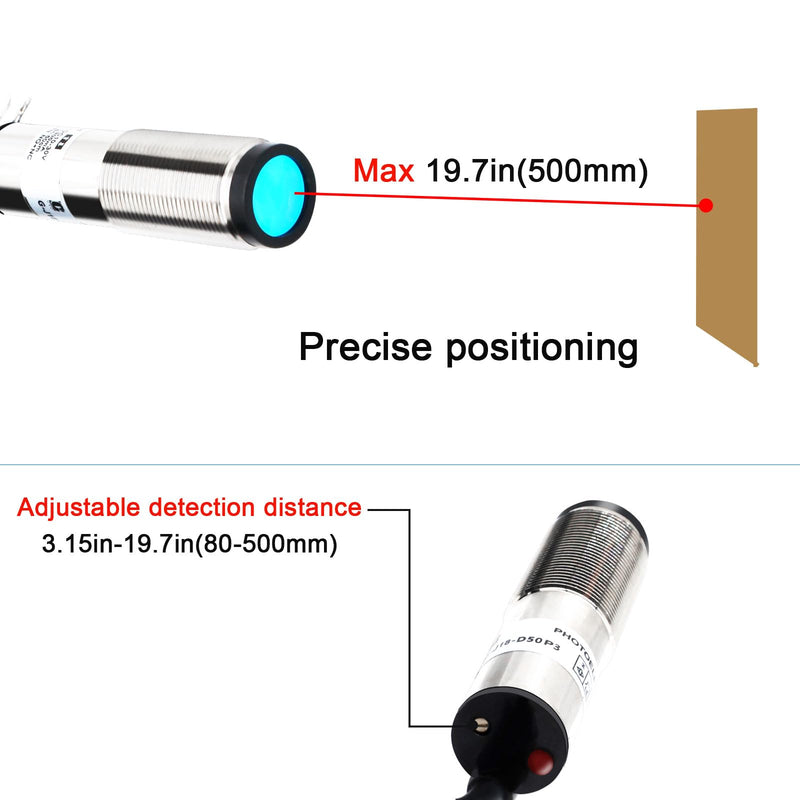 [Australia - AusPower] - Laser photoelectric Switch NPN NO + NC Input(10-30VDC), 4 Wires; Detection Distance 8-50cm; HG18-D50N3, 12V; 24V Normally Open and Normally Closed Photoelectric Beam Sensor (NPN, NO+NC)… 