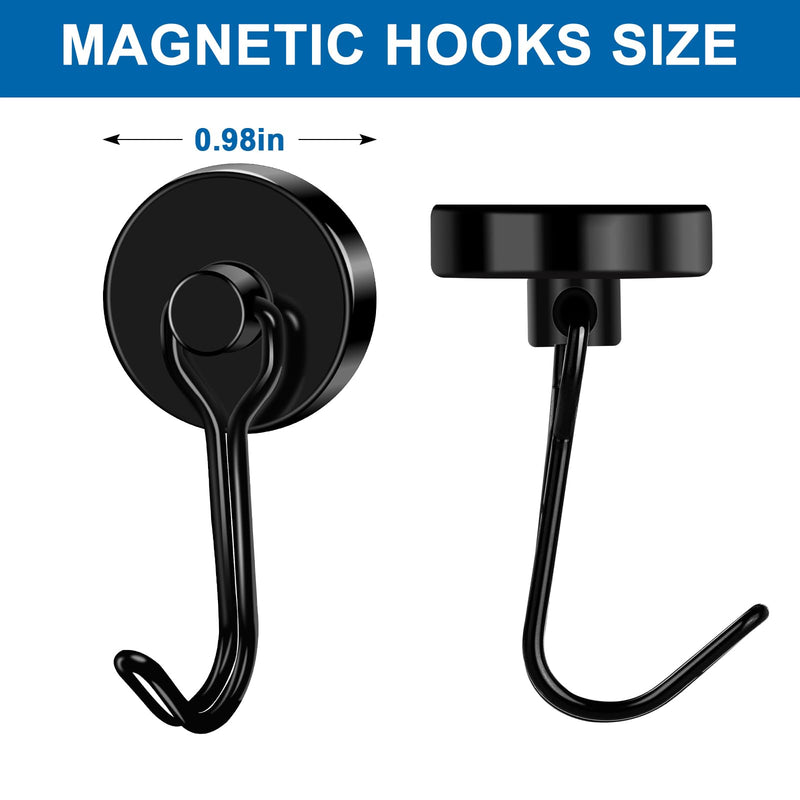 [Australia - AusPower] - LOVIMAG Magnetic Hooks, 80LBS Neodymium Magnet Hooks Swivel Strong Magnetic Hooks for Hanging, Black Magnets with Hooks for Cruise Cabins, Refrigerator, Grill, Metal Door, Locker -6 Pack 6 Pack 