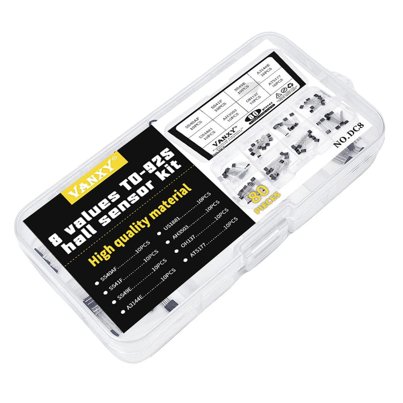 [Australia - AusPower] - 8Values*10Pcs=80Pcs Hall Sensor Kits SS40AF SS41F SS49E 40AF 41F 49E A3144E OH41F SS40 SS41 SS49 3144E U18 US1881 AH3503 OH137 ATS177 TO-92 Linear Switch 