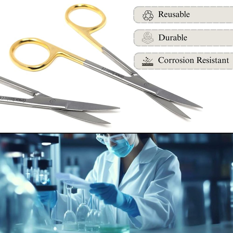 Premium Iris Scissors Micro Dissecting Scissors Curved 4.5" with Fine Sharp Blades Made of Stainless Steel Medical Surgical Tools (Gold Handle) Gold Handle