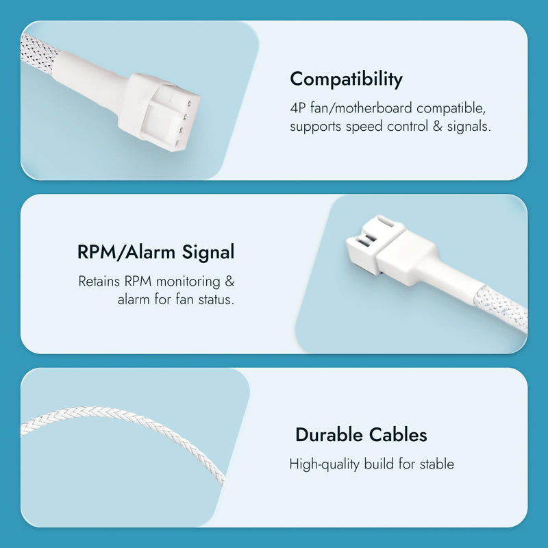 4 x 4Broches PWM Extension Cable 27 cm PWM Cable Extension for PC, CPU and Case Fan, Fan Interfaces Control Cable Pour châssis d'ordinateur, Carte Mère, Fan Interfaces Control Cable