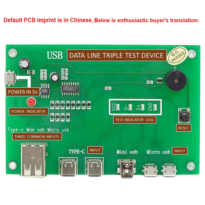 [Australia - AusPower] - USB Cable Tester, 3-in-1 Data Wire Test Fixture Precise Charging Test Card Type-C/Mini USB/Micro-USB USB Cable Test Triad Tester Card 