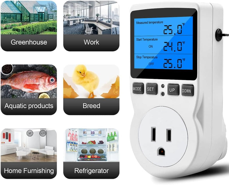 [Australia - AusPower] - Diymore Plug in Thermostat Temperature Controller Electric Digital Thermostat Heating Cooling Control Mode Timer White 2900W 250V 15A Digital Temperature Controller Thermostat Timer Backlit Display 