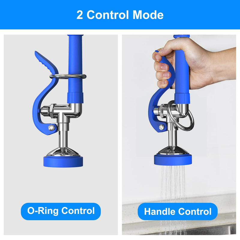 Pre Rinse Sprayer Commercial Sink Sprayer Head,1.42GPM Spray Valve Dish Nozzle with Ergonomic Handle, Commercial Faucet Parts for Kitchen Faucet,Chrome Finished（Blue） Blue Round Sprayer