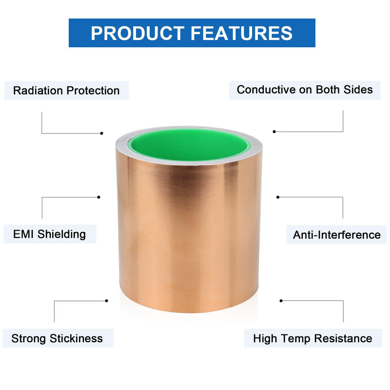 BOMEI PACK Copper Foil Tape,4 Inch x 33 Ft,Wide Roll Copper Tape with Conductive Adhesive for Guitar, Metal Gold Duct Tape for Electrical Repairs, (4 Inch) 4 Inch