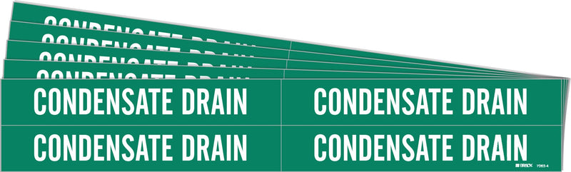 Brady 7063-4-PK, CONDENSATE Drain Pipe Marker Vinyl White on Green 4 per Card, 5 PK, Legend 'CONDENSATE Drain'