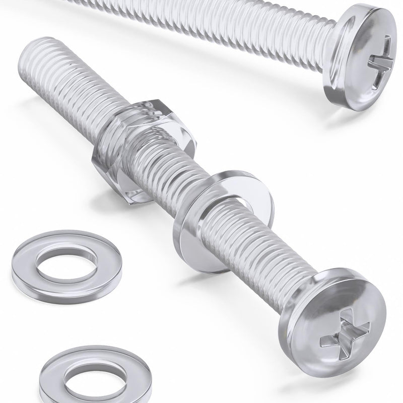 [Australia - AusPower] - Pack of 60 Transparent Clear Plastic Acrylic M6 x 60mm Nuts & Bolts, Washers -Acrylic Plastic Screws, (15/64 x 2 23/64 in) 