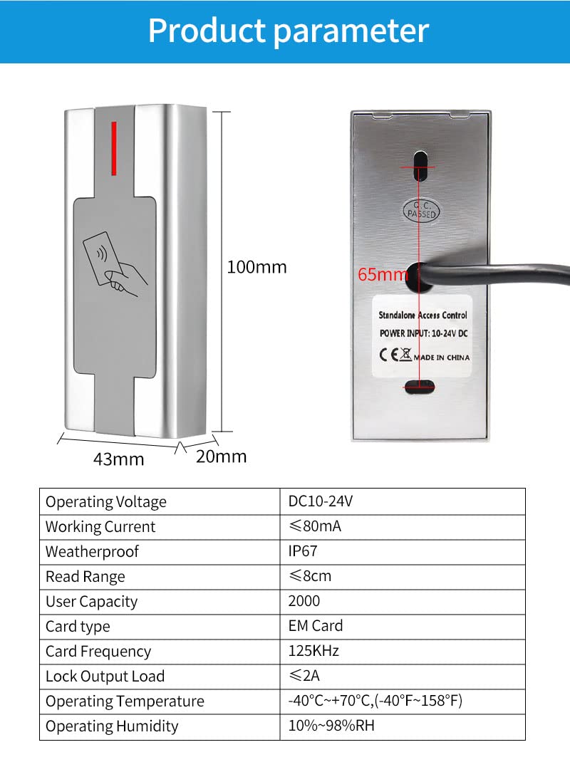 Access Control RFID Reader,Waterproof Access Control System,Access Controler for Electric Magnetic Lock,Proximity Door Entry Keypad,Gate Opener,Zinc Alloy Shell,Wiegand in+Out,Latch Doors Reader