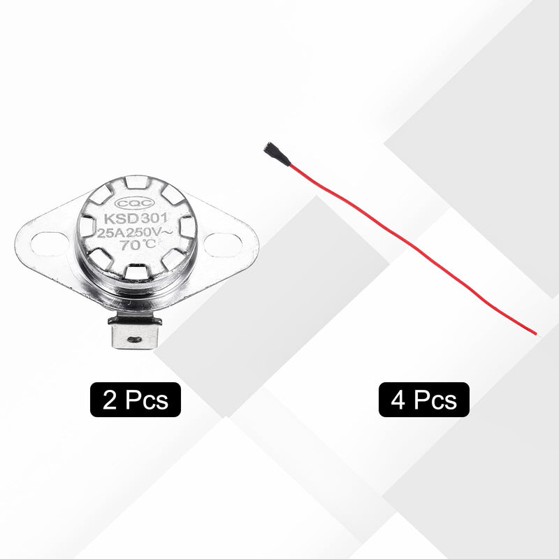 [Australia - AusPower] - uxcell 2 Pcs KSD301 Thermostat 70°C/158°F 25A Normally Closed N.C Adjust Snap Disc Temperature Switch with Terminal Wire for Microwaves,Oven,Coffee Maker,Ceramic Material 70 °C 