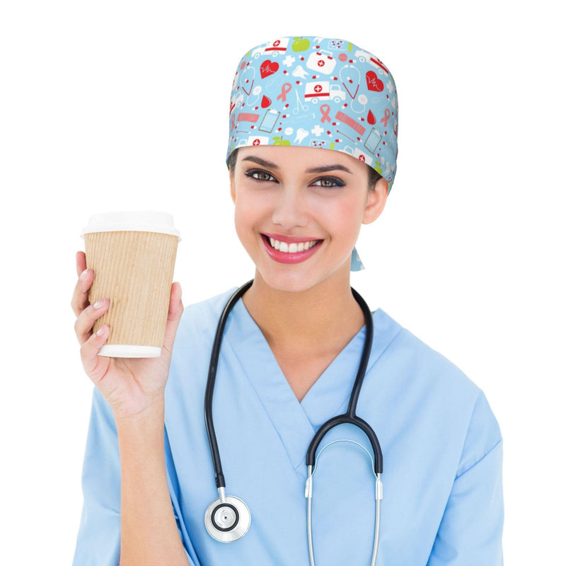 [Australia - AusPower] - Dental Tooth Care Scrub Caps with Sweatband Adjustable Working Cap Surgical Headgear for Women Men Stethoscope Dental Medicine Kit 