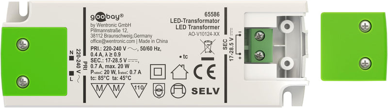 Goobay 65586 LED Transformer 700 mA/20 W - Transformer for Constant Current / Driver Constant Current Source - Interior Lighting/Power Supply Light