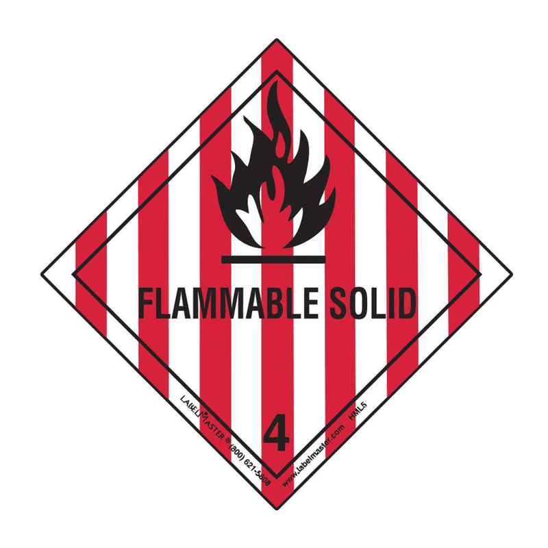 Labelmaster HML5C Flammable Solid Worded Label, Paper, Hazmat, 4" x 4" (Pack of 100)