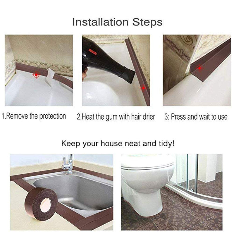 2 Pack Caulk Strip Sealing Strip PE Self Adhesive Waterproof Tape for Bathtub Bathroom Shower Toilet Kitchen and Wall Sealing 11 Ft Length (Brown Tape) Brown Tape