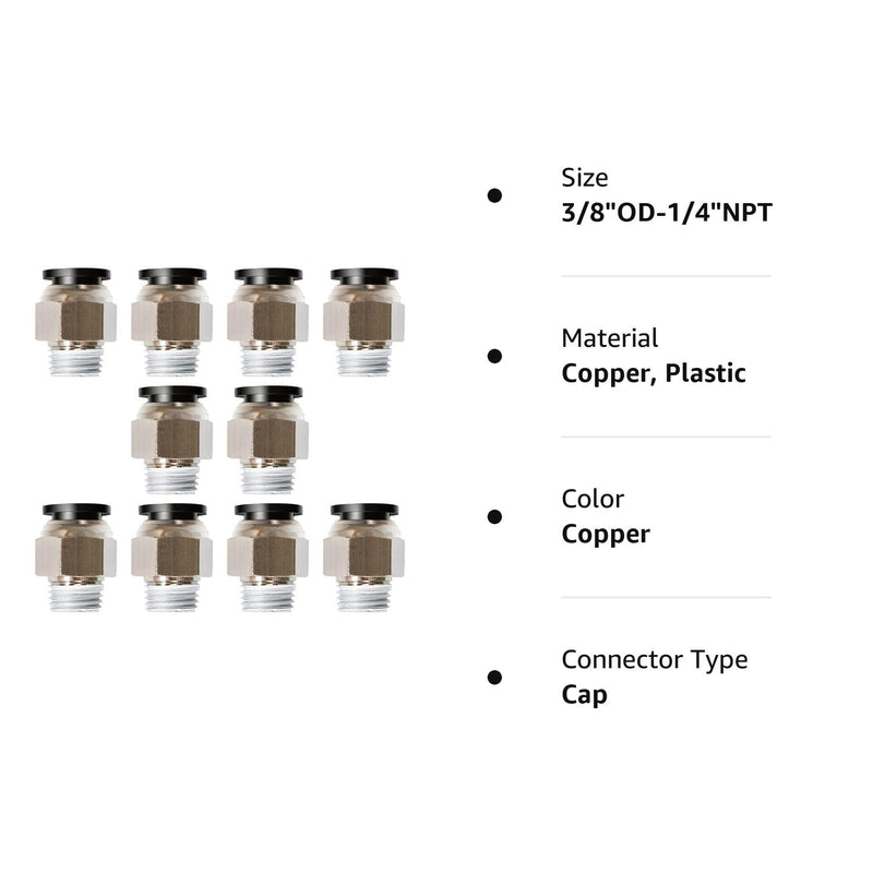 Beduan Push to Connect Fitting, 3/8" Tube OD x 1/4" NPT Thread Male Straight Pneumatic Air Fitting (Pack of 10) 3/8"OD-1/4"NPT