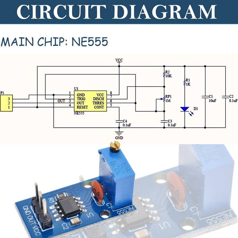 [Australia - AusPower] - 5Pcs NE555 Pulse Generator 555 Timer Module Single-Channel Signal Output Adjustable Frequency Rectangular Wave Signal Generator for MCU Learning with Dupont Cable 